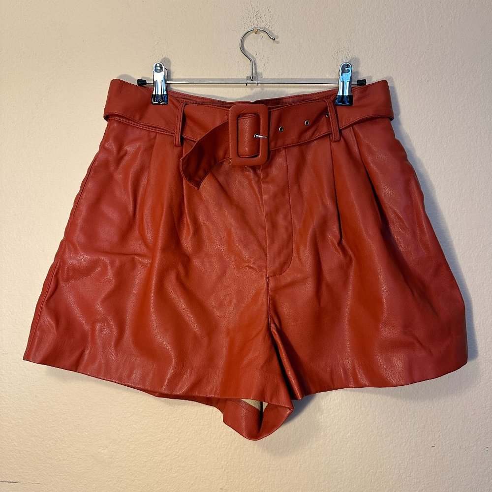 Zara Faux Leather Belted Orange Shorts